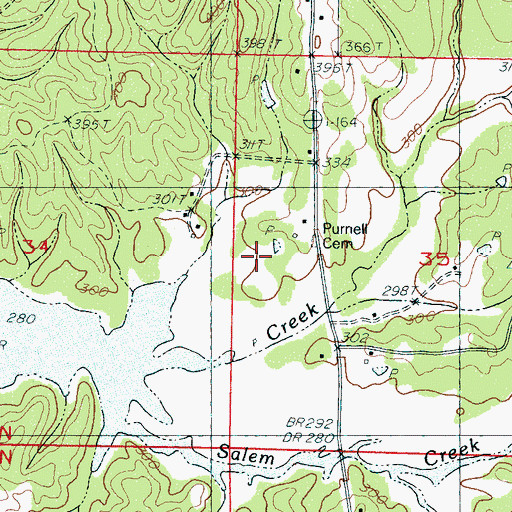 Topographic Map of Purnell Cemetery, MS