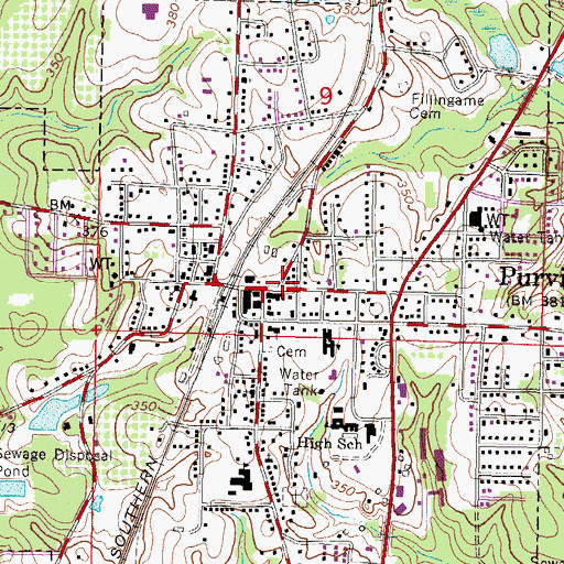 Topographic Map of Purvis, MS
