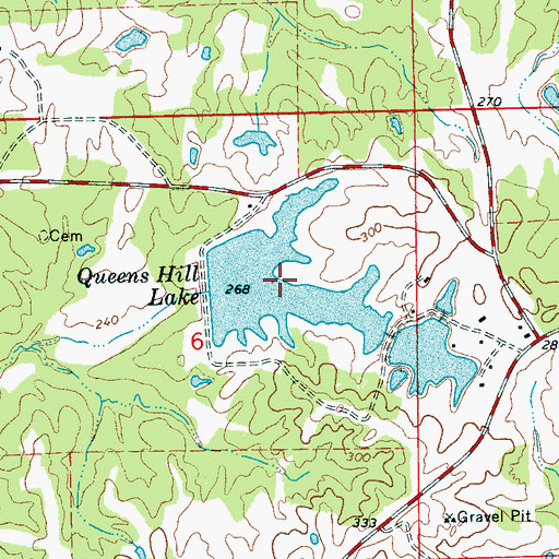 Topographic Map of Queens Hill Lake, MS