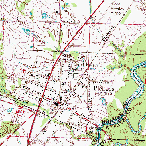 Topographic Map of Quiet Ridge Cemetery, MS
