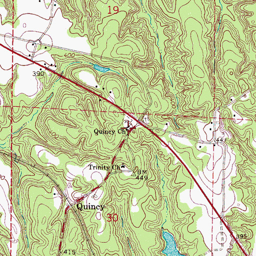 Topographic Map of Quincy Church, MS