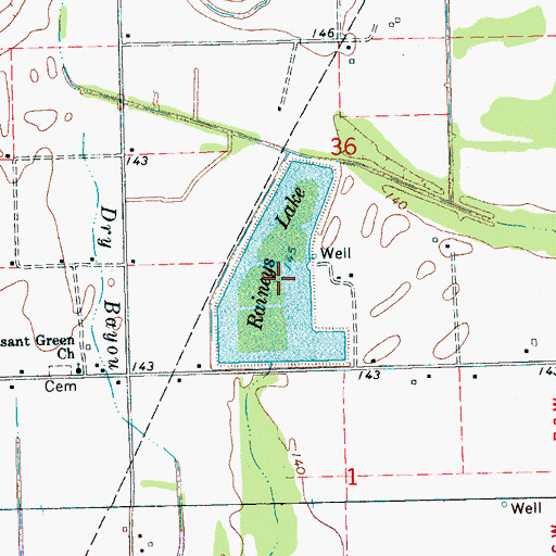 Topographic Map of Raineys Lake, MS