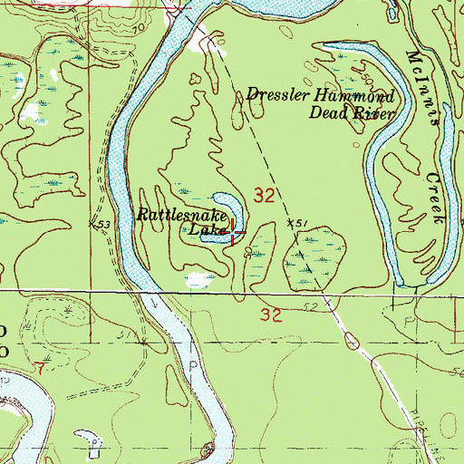 Topographic Map of Rattlesnake Lake, MS