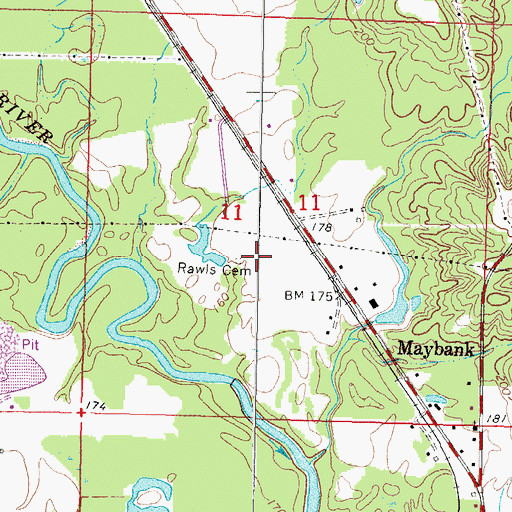 Topographic Map of Rawls Cemetery, MS