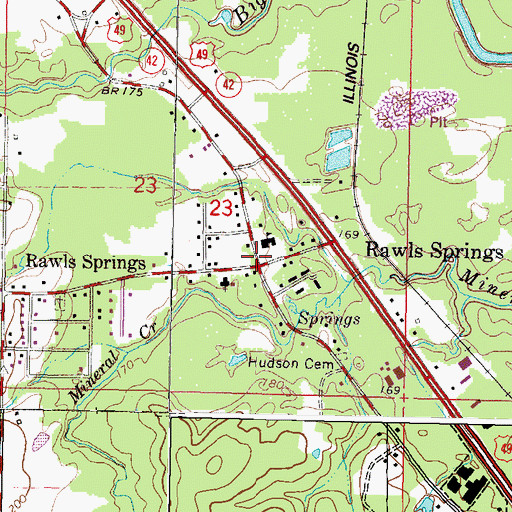 Topographic Map of Rawls Springs, MS