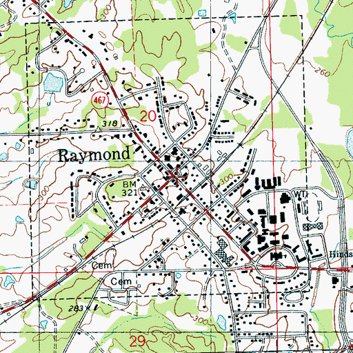 Topographic Map of Raymond, MS