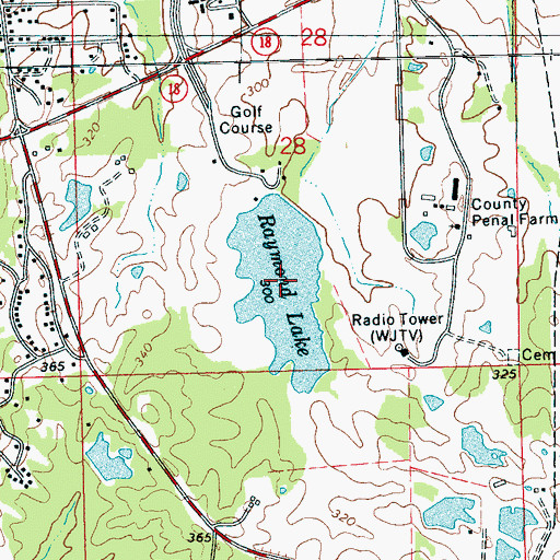 Topographic Map of Raymond Lake, MS
