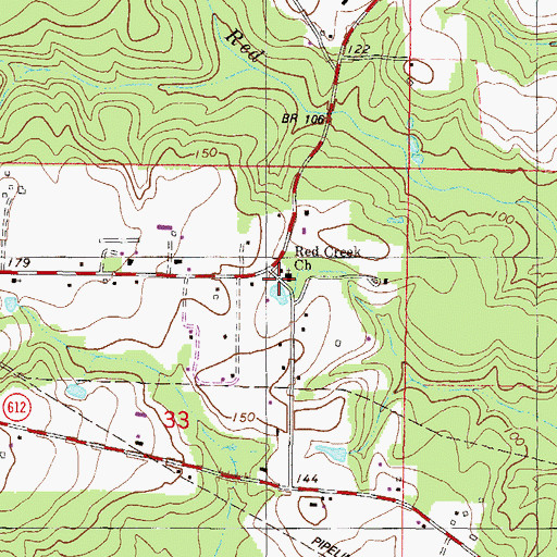 Topographic Map of Red Creek Church, MS