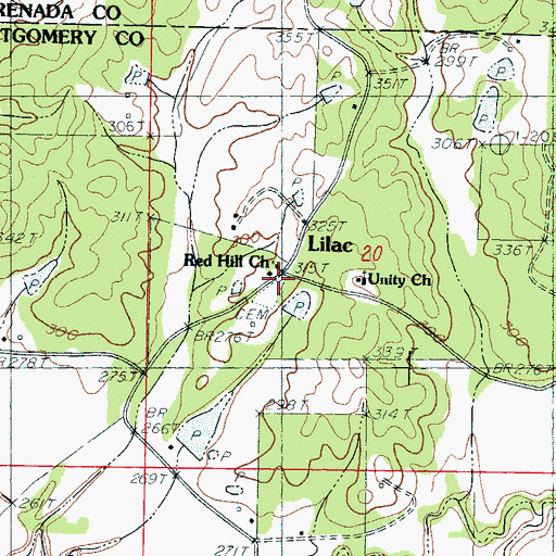 Topographic Map of Red Hill Cemetery, MS