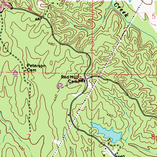 Topographic Map of Red Hill Cemetery, MS