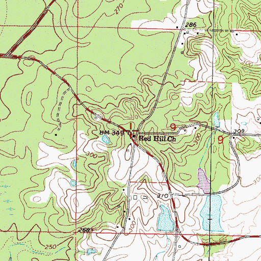 Topographic Map of Red Hill Church, MS