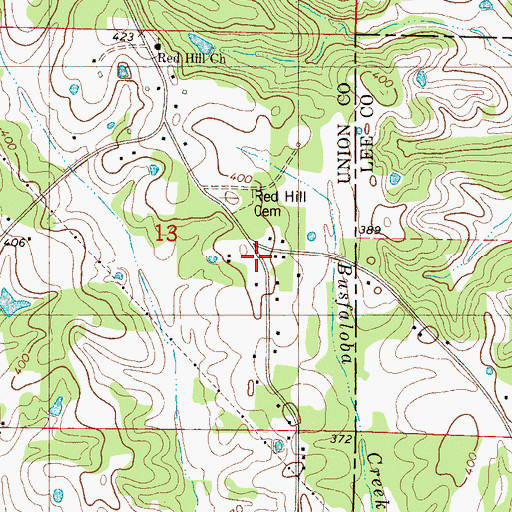 Topographic Map of Red Hill School, MS