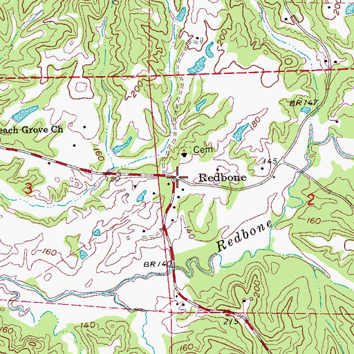 Topographic Map of Redbone, MS