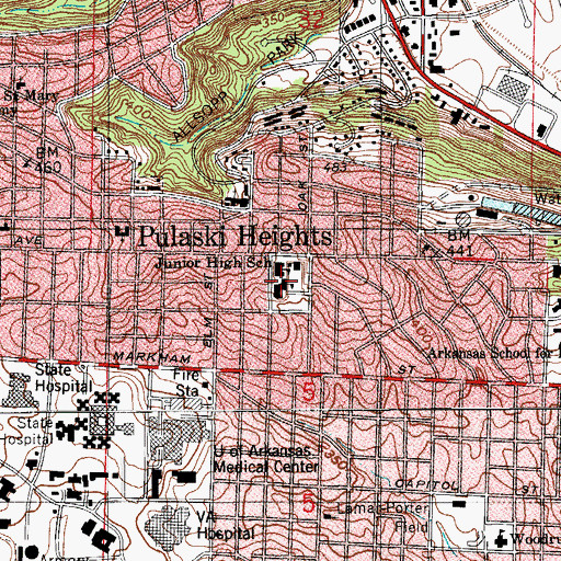 Topographic Map of Pulaski Heights Elementary School, AR