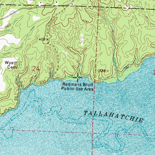 Topographic Map of Redmans Bluff Public Use Area, MS