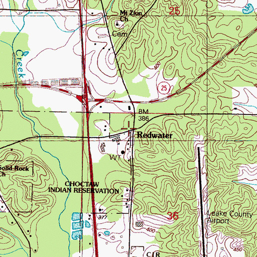 Topographic Map of Redwater, MS