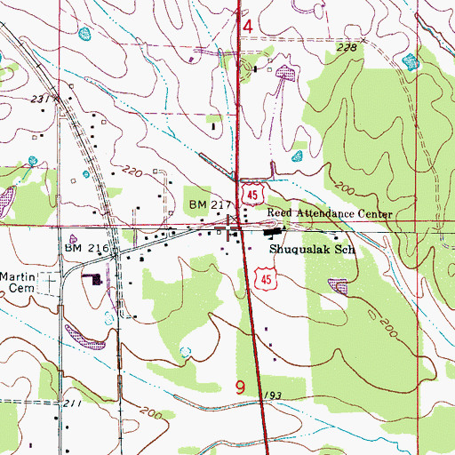 Topographic Map of Reed Attendance Center, MS