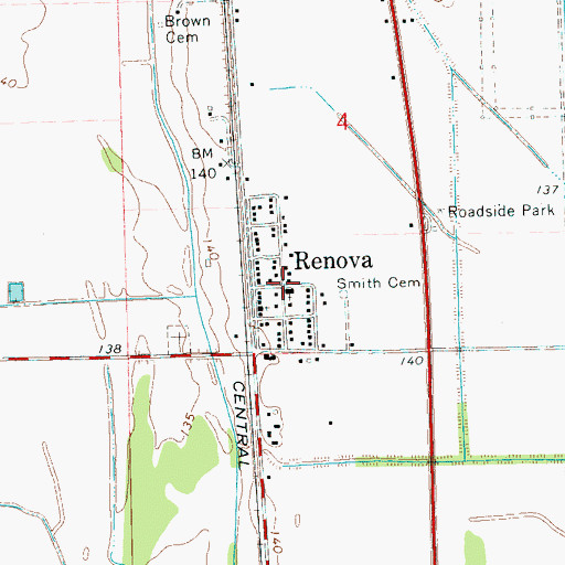 Topographic Map of Renova, MS