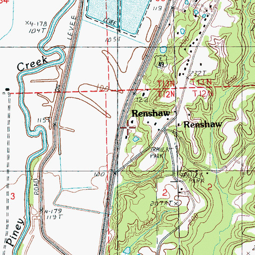 Topographic Map of Renshaw, MS