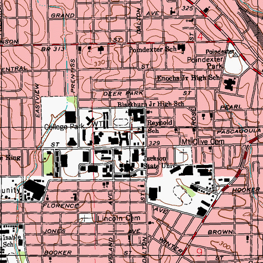 Topographic Map of Reynold School, MS