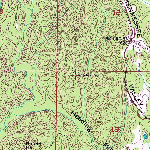 Topographic Map of Rhodes Cemetery, MS