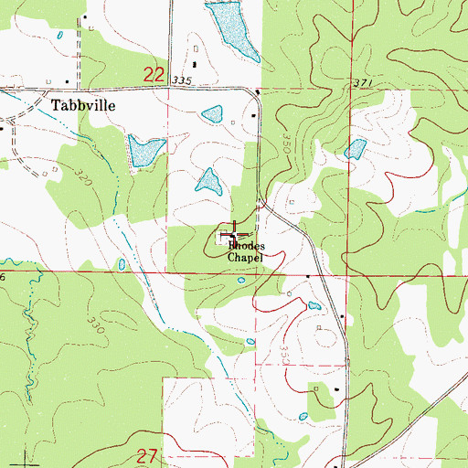 Topographic Map of Rhodes Chapel, MS