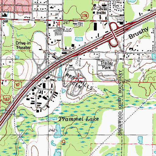 Topographic Map of Rest Hills Cemetery, AR