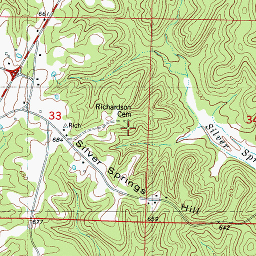 Topographic Map of Richardson Cemetery, MS
