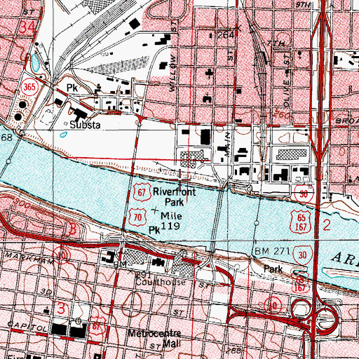 Topographic Map of Riverfront Park, AR