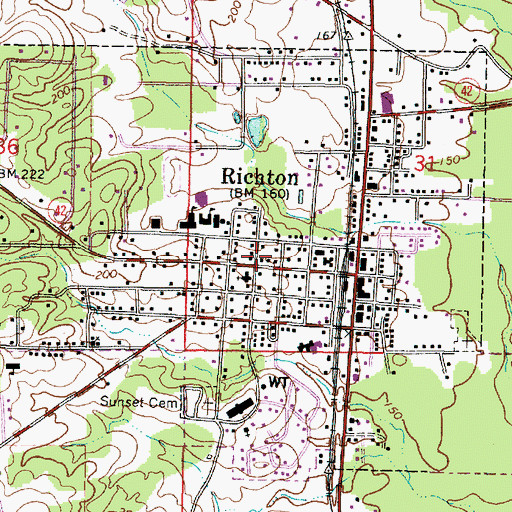Topographic Map of Richton, MS