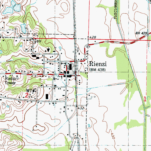 Topographic Map of Rienzi, MS