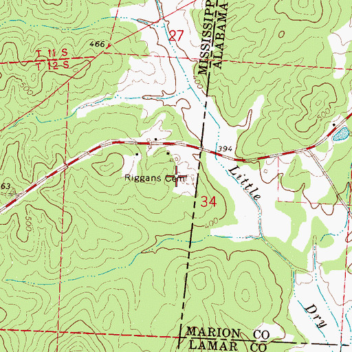 Topographic Map of Riggans Cemetery, MS