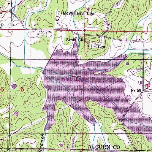 Topographic Map of Rinehart Branch, MS