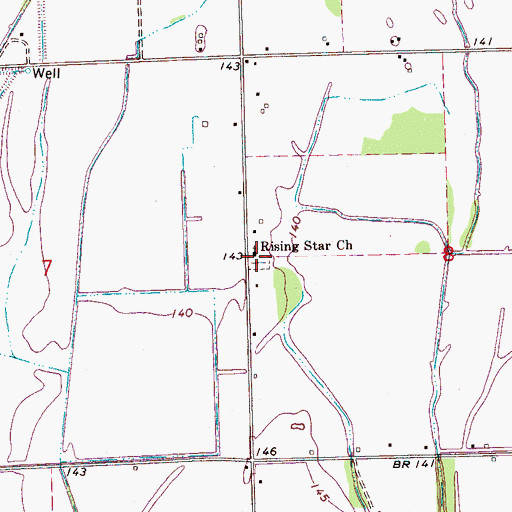 Topographic Map of Rising Star Church, MS