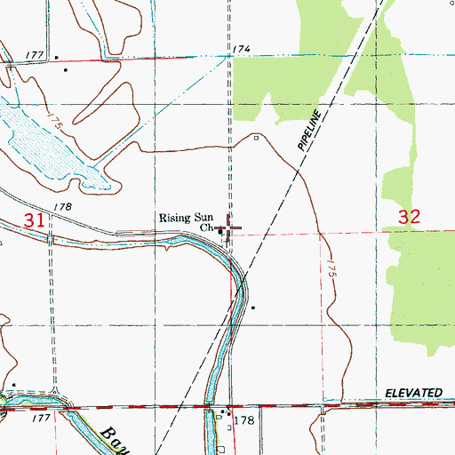 Topographic Map of Rising Sun Church, MS