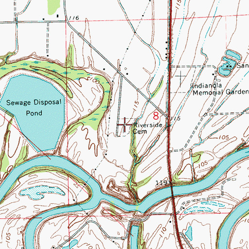 Topographic Map of Riverside Cemetery, MS
