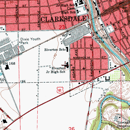 Topographic Map of Riverton Junior High School, MS