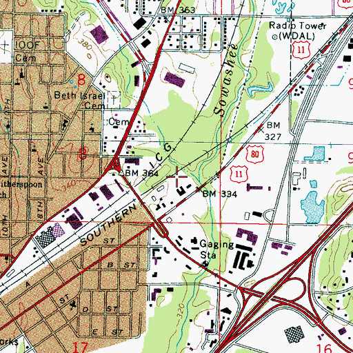Topographic Map of Robbins Branch, MS