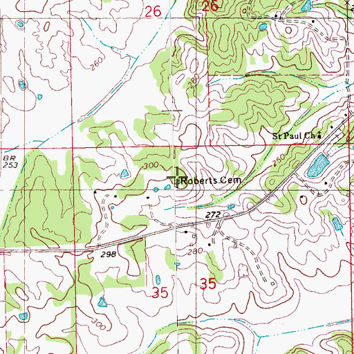 Topographic Map of Roberts Cemetery, MS
