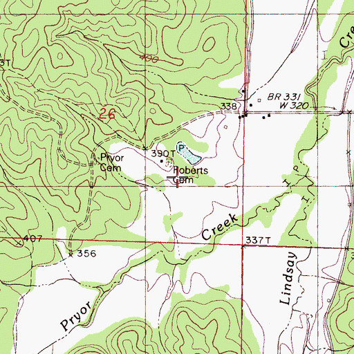 Topographic Map of Roberts Cemetery, MS