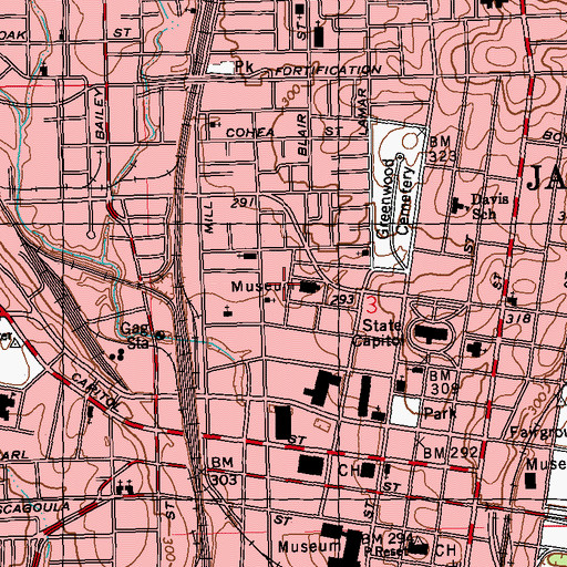 Topographic Map of Robertson School, MS