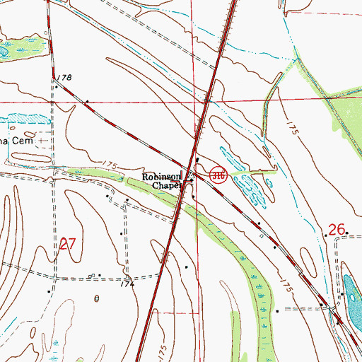 Topographic Map of Robinson Chapel, MS