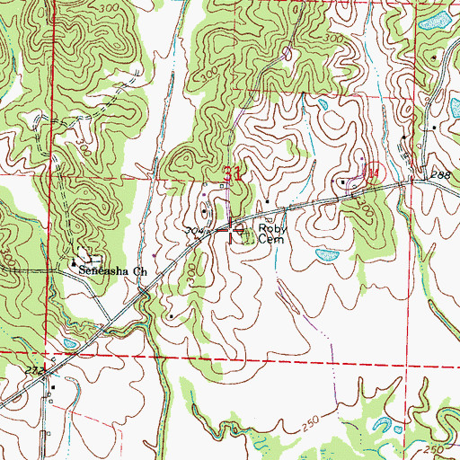 Topographic Map of Roby Cemetery, MS