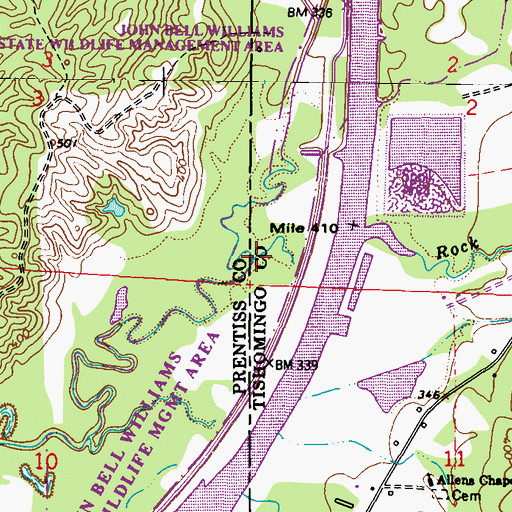 Topographic Map of Rock Creek, MS