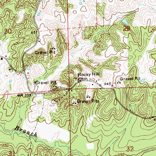 Topographic Map of Rocky Hill Cemetery, MS