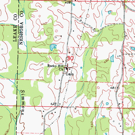 Topographic Map of Rocky Hill Church, MS