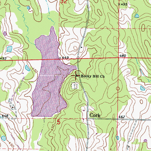 Topographic Map of Rocky Hill Church, MS