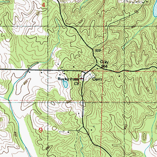 Topographic Map of Rocky Point Church, MS