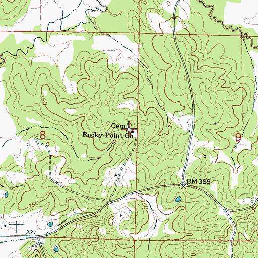 Topographic Map of Rocky Point Church, MS