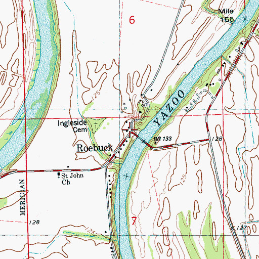 Topographic Map of Roebuck, MS